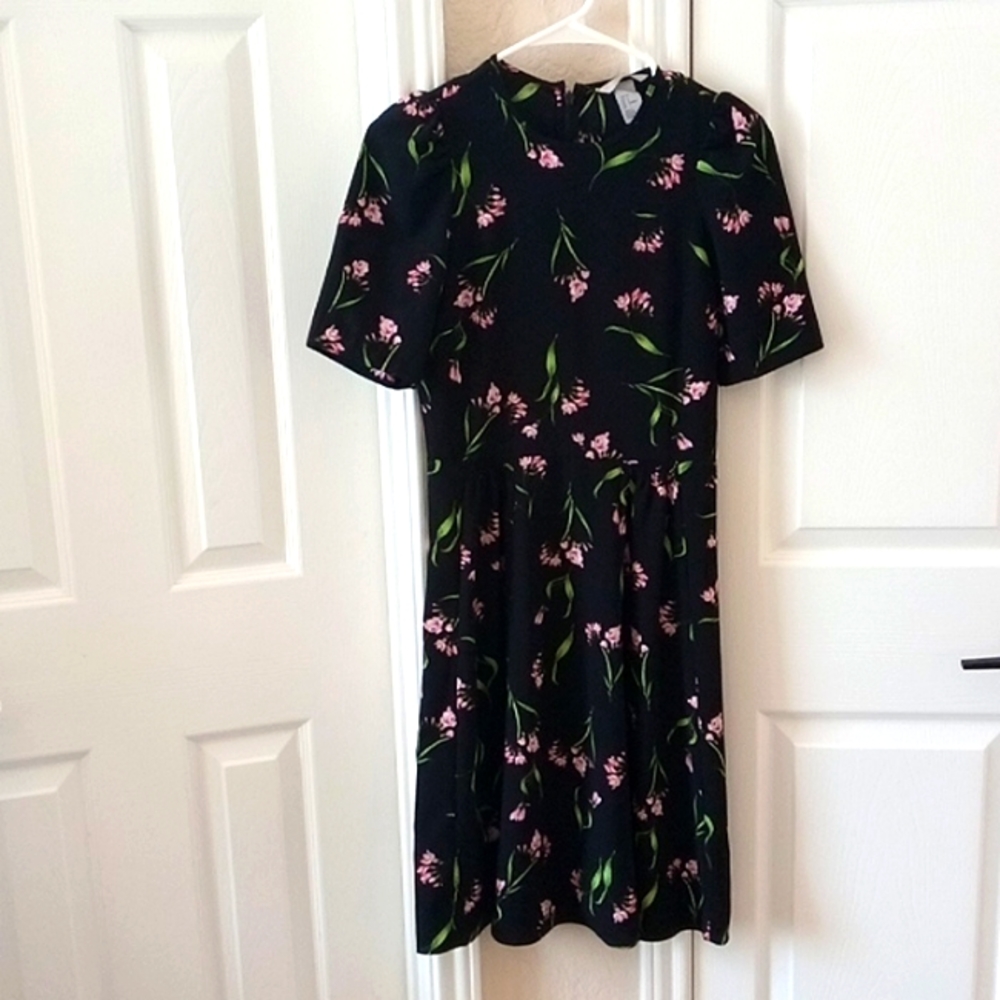 H&M black floral print knee length dress